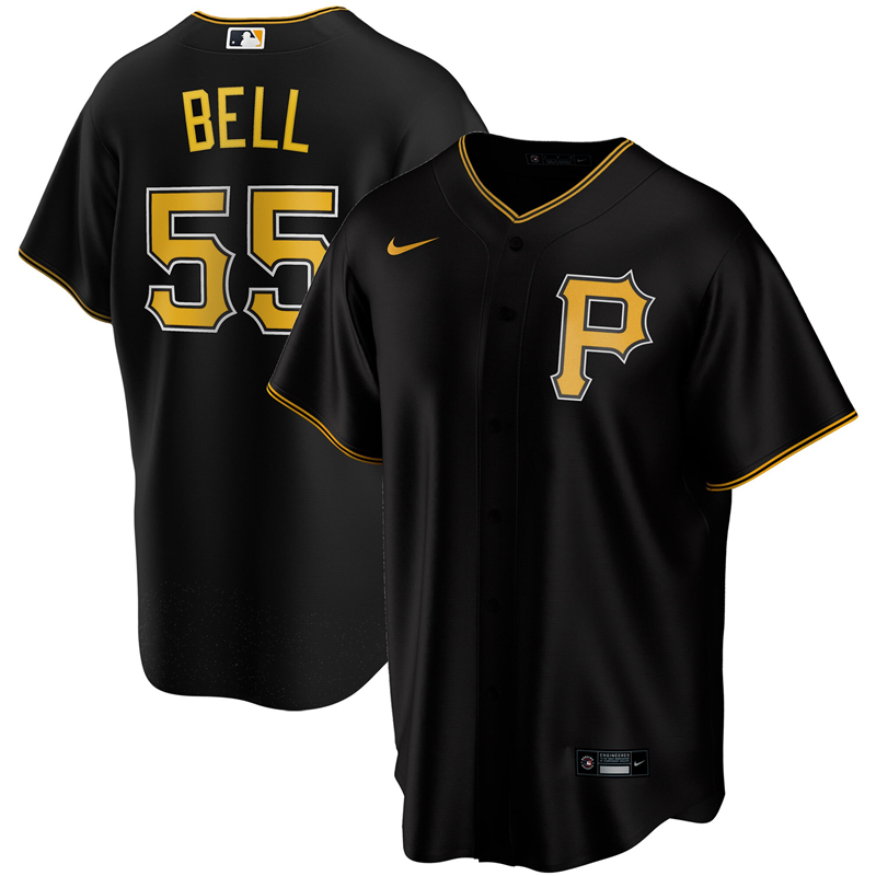 2020 MLB Men Pittsburgh Pirates 55 Josh Bell Nike Black Alternate 2020 Replica Player Jersey 1